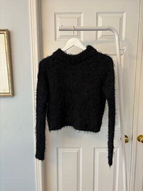 Silence + Noise Black Fuzzy Mockneck Sweater Size Medium